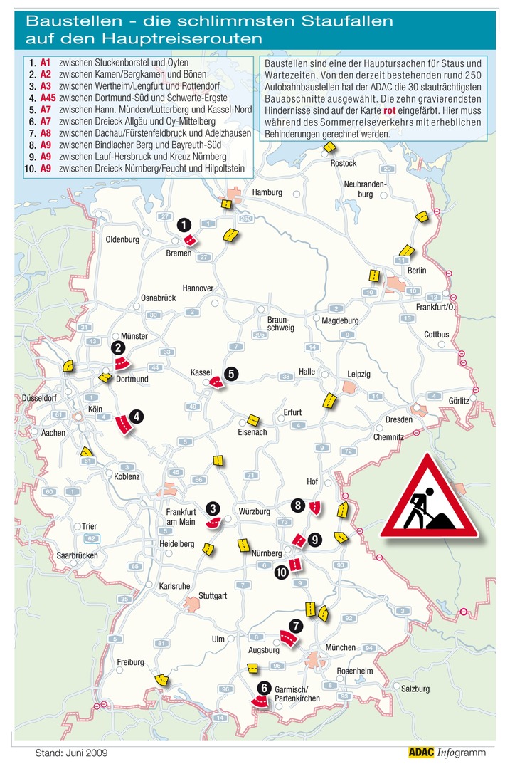 Autobahnbaustellen / ADAC: Sommer bringt Rekordstaus (mit Grafik)