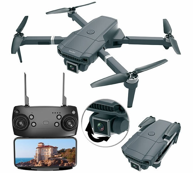 Simulus Faltbare WLAN-Drohne GH-300.fpv mit Brushless-Motor, interpolierte 4K-Live-View-Kamera: Einfach abheben und die Flugshow live auf dem Mobilgerät betrachten