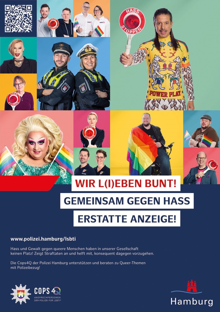 POL-HH: 250725-3. Polizei Hamburg hisst Regenbogenflagge und setzt Kampagne gegen queerfeindliche Gewalt mit prominenter Unterstützung fort