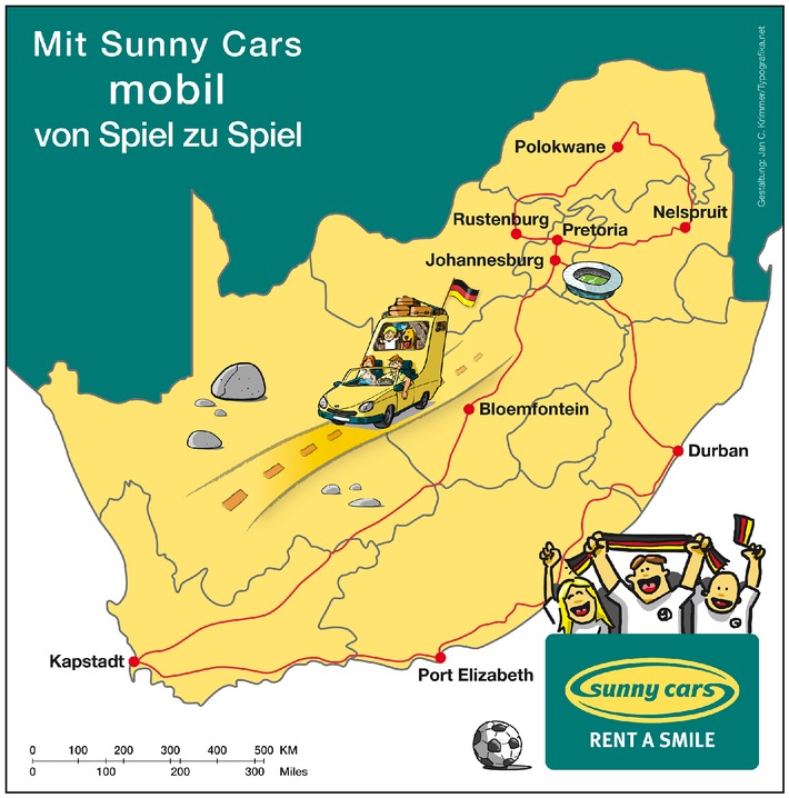 Mobil von Spiel zu Spiel: Routenplaner zur Fußball-WM von Sunny Cars für die deutschen Fans