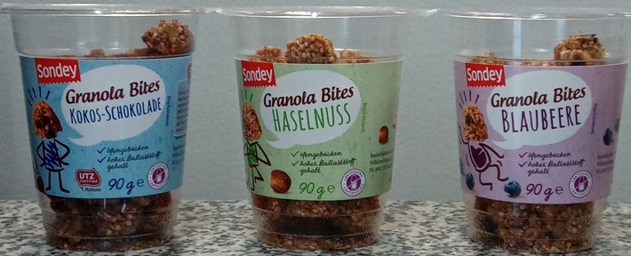 Der niederländische Hersteller Banketbakkerij Merba B.V. informiert über einen Warenrückruf des Produktes "Sondey Granola Bites, 90g"