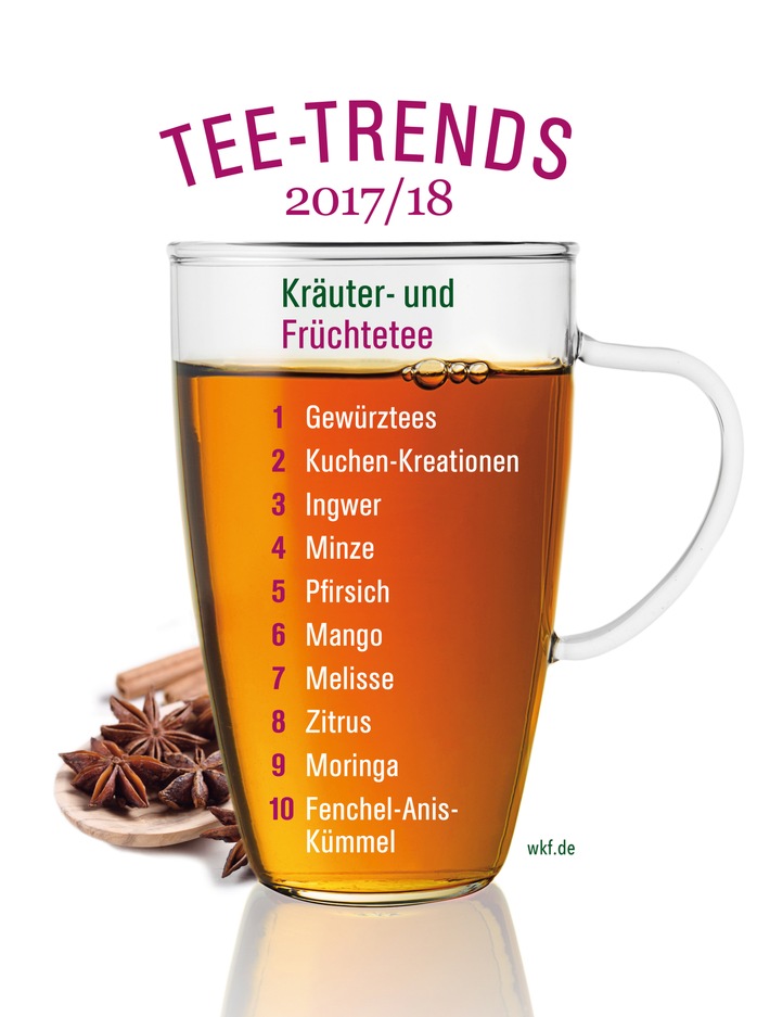 Tee-Trends 2017/18 / Teebranche sagt den Kräuter- und Früchtetees goldgelbe Zeiten voraus / Die Top 10 der kommenden Kräuter- und Früchtetee-Saison