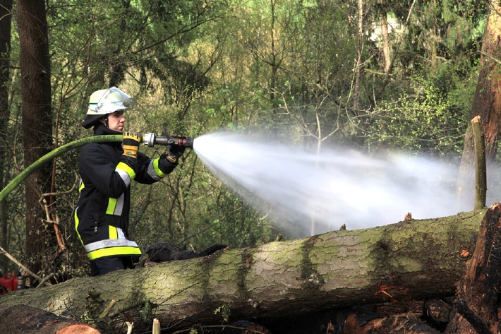 FW-E: Brennt Unterholz und Gestrüpp auf 1.500 Quadratmetern, Polizeihubschrauber kreist über der Brandstelle, Folgemeldung und Korrektur der Flächenangabe