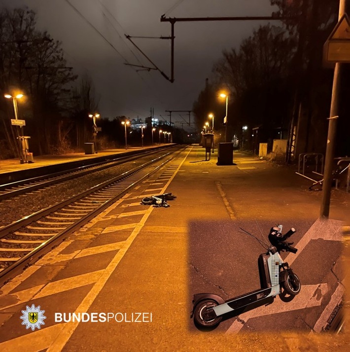BPOL NRW: Hindernis auf die Gleise gelegt und überfahren: Bundespolizei findet Überreste eines E-Rollers