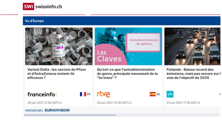 Ce qui touche le public en Europe / SWI swissinfo.ch lance &quot;Vu d&#039;Europe&quot; en collaboration avec plusieurs médias européens