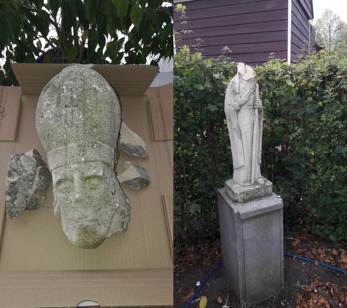 POL-KLE: Geldern - Sachbeschädigung / Kopf der Steinfigur des Heiligen St. Nikolaus abgetrennt