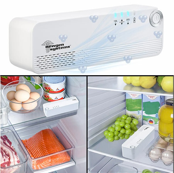 Gerüche, Keime & Bakterien im Kühlschrank neutralisieren: newgen medicals Kühlschrank-Akku-Ozongenerator, bis 600 Liter, 2.400 mAh, bis 15 Tage