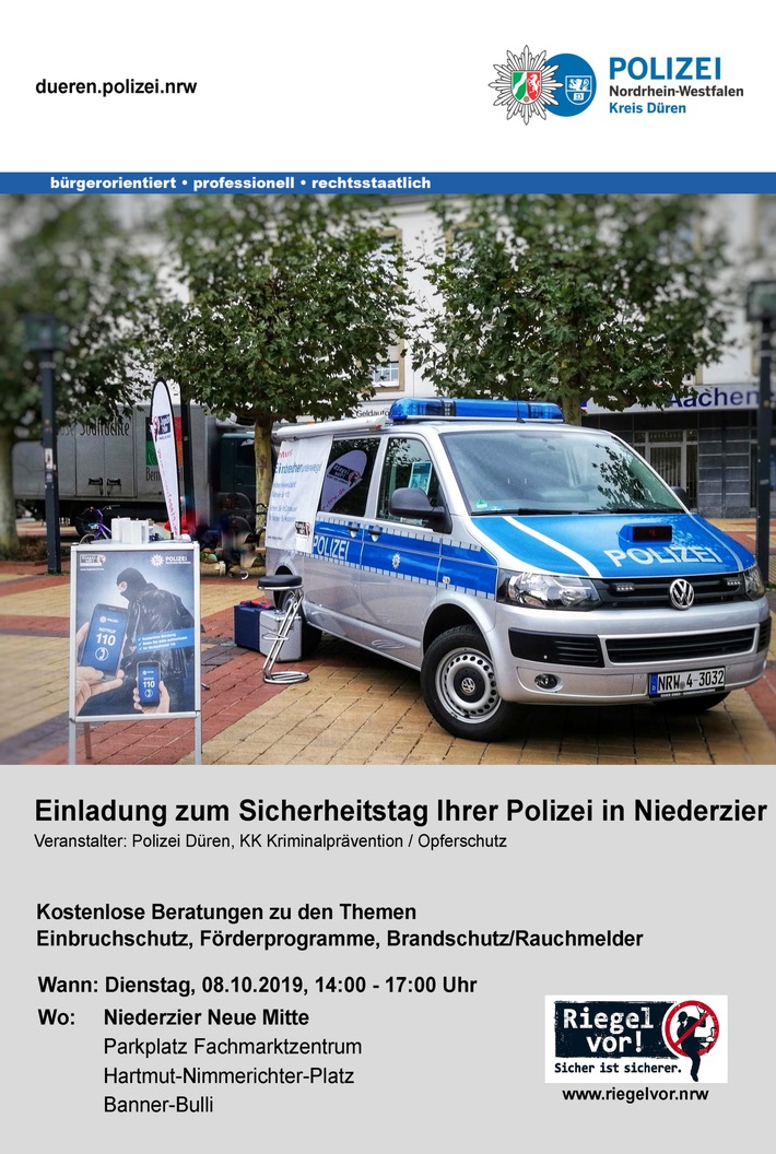 POL-DN: Polizei berät vor Ort - Sicherheitstag gegen Wohnungseinbruch - am 08.10.2019 in Niederzier