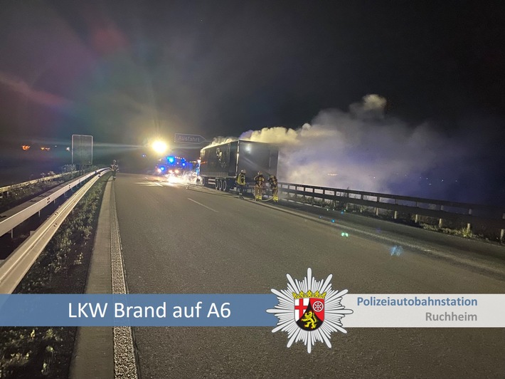 POL-PDNW: Polizeiautobahnstation Ruchheim - Brand eines LKW auf der A6