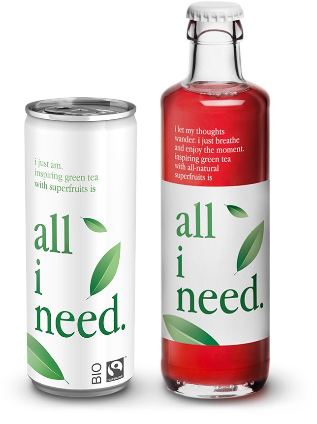 &quot;all i need.&quot; - Grüntee-Erfrischungsgetränk nun auch in Deutschland / Bio, fairtrade, vegan / Leadprodukt einer neuen Getränkegeneration aus Österreich