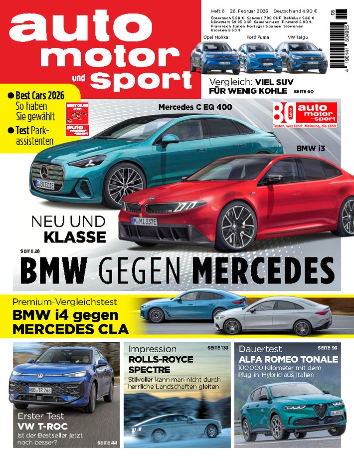 Leser und Nutzer von auto motor und sport küren die BEST CARS 2026 / 50 Jahre am Puls des Automarktes