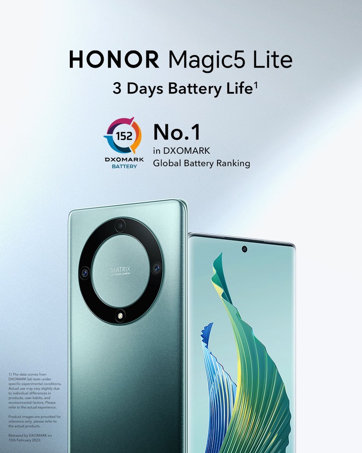 HONOR präsentiert das HONOR Magic5 Lite: Der Akku-Sieger im Curved-Design