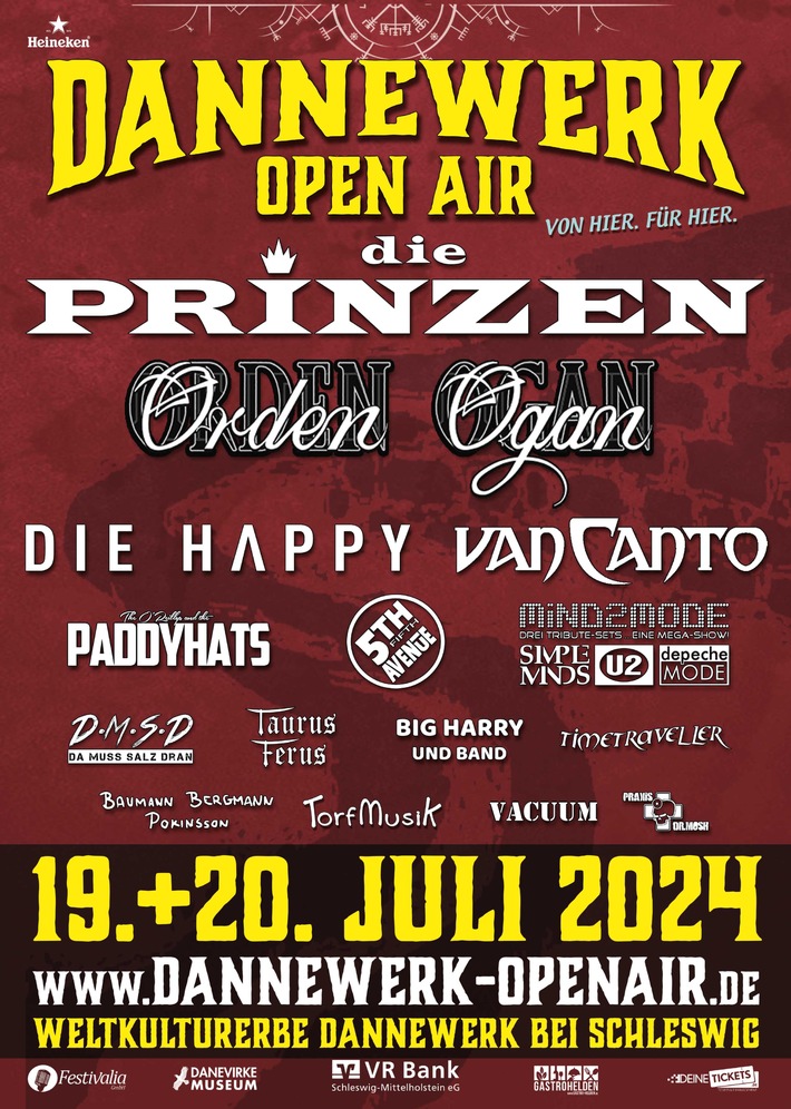 Dannewerk Open Air 24 - 19. Und 20. Juli 2024 - Am Weltkulturerbe Dannewerk bei Schleswig mit Die Happy, Die Prinzen, Orden Ogan, Van Canto, Lydia Benecke und vielen mehr