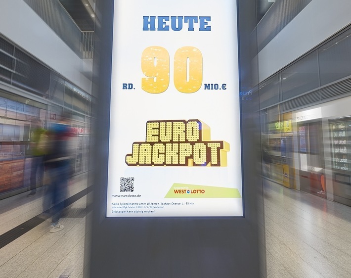 Zur kommenden Ziehung (24.4.) steht der Eurojackpot im obersten Gewinnrang zum vierten Mal in Folge bei seiner maximalen Summe von 90 Millionen Euro. Seit inzwischen zehn Ziehungen ist der Mega-Jackpot nicht geknackt worden. Weiterer Text über ots und www.presseportal.de/nr/107909 / Die Verwendung dieses Bildes ist für redaktionelle Zwecke honorarfrei. Veröffentlichung bitte unter Quellenangabe: "obs/Eurojackpot/(c) Detlev Schlag"