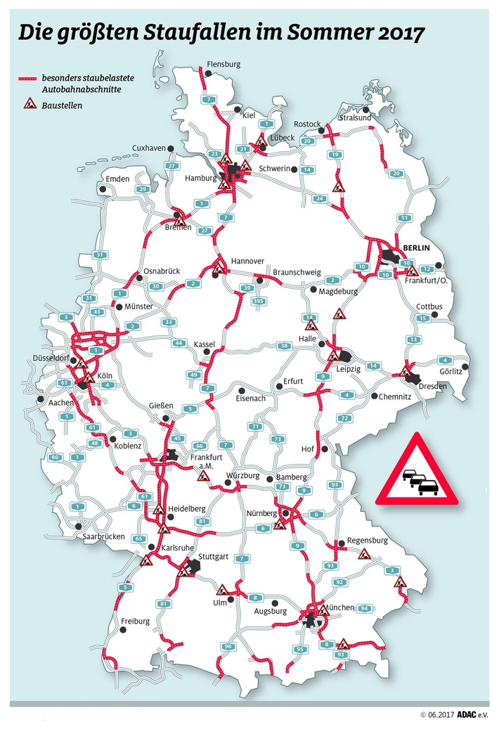 Über 470 Baustellen bremsen die Sommerreise / Allein in Nordrhein-Westfalen wird an 121 Stellen gebaut