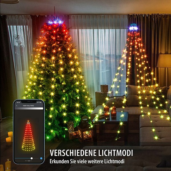 Festliche Magie im Handumdrehen: Lunartec Smarter LED-Tannenbaumüberwurf, 1,8 m, 180 RGB-IC-LEDs, App