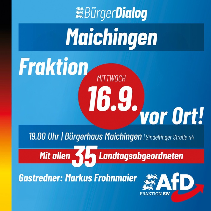 Einladung zum Bürgerdialog der AfD-Landtagsfraktion in Maichingen