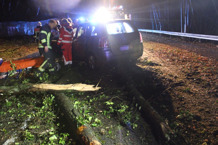 POL-RBK: Overath - Drei Pkw mit umgestürztem Baum kollidiert - Zwei Personen verletzt