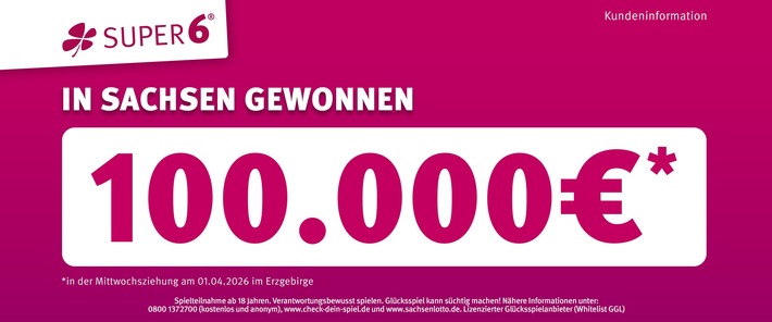 100.000 Euro – Gewinn ist kein Aprilscherz: Der 1. April bringt Glück ins Erzgebirge