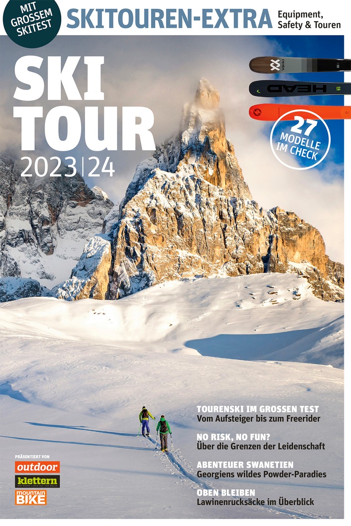 Skitouren-Special in den Magazinen outdoor, MOUNTAINBIKE und klettern: Tipps und Tests für Equipment und Reiseziele