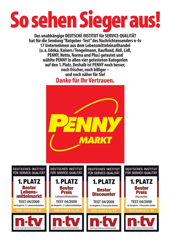 PENNY - Der neue Volksdiscounter / Testsieger beim Deutschen Institut für Service-Qualität (Mit Bild)