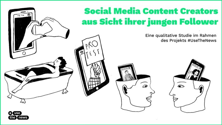 Studie "Social Media Content Creators aus Sicht ihrer jungen Follower. Eine qualitative Studie im Rahmen des Projekts #UseTheNews" des Leibniz-Instituts für Medienforschung/ Hans-Bredow-Institut in Hamburg. Illustration: UseTheNews gGmbH / dpa / Weiterer Text über ots und www.presseportal.de/nr/8218 / Die Verwendung dieses Bildes für redaktionelle Zwecke ist unter Beachtung aller mitgeteilten Nutzungsbedingungen zulässig und dann auch honorarfrei. Veröffentlichung ausschließlich mit Bildrechte-Hinweis.

