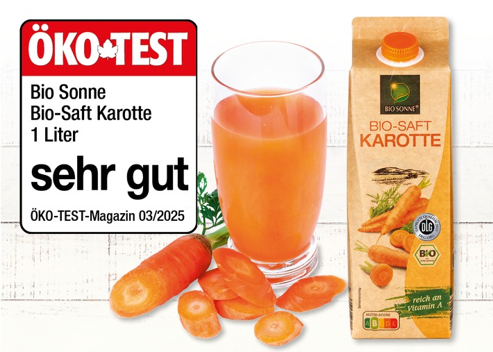 NORMA Bio-Saft Karotte der Eigenmarke BIO SONNE erhält beim ÖKO-TEST die Note "sehr gut" / Starke Bewertung im Getränke-Sortiment