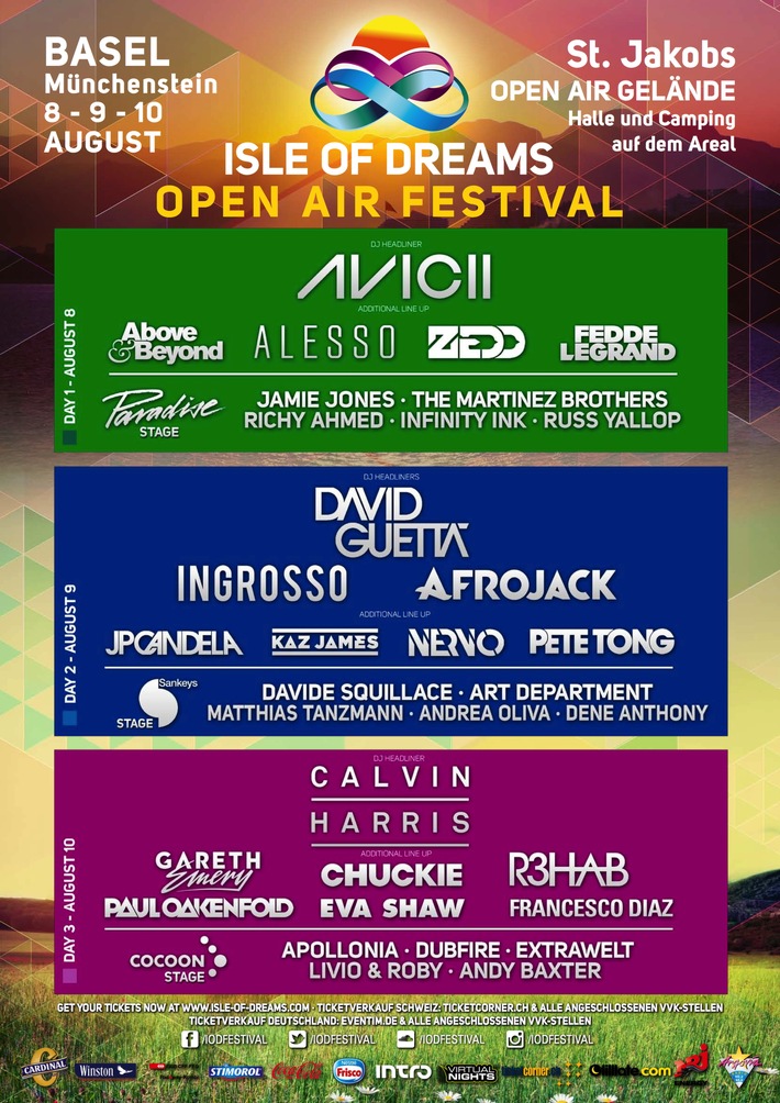 "Isle Of Dreams" mit neuer Location in Basel / Electronic Music Festival vom 8. - 10. August auf dem St. Jakobs-Open Air-Gelände (Halle und Camping auf dem Areal) in Basel, Münchenstein