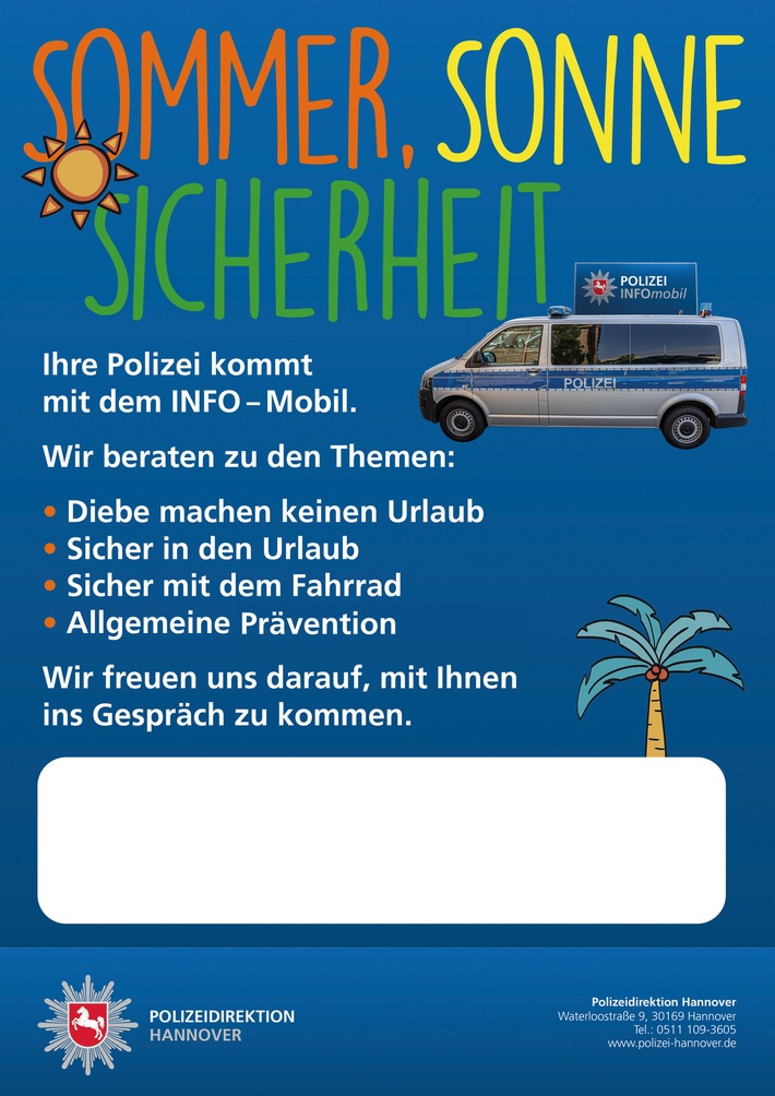 POL-H: Sommer, Sonne, Sicherheit: Die Polizei kommt mit dem INFO-Mobil