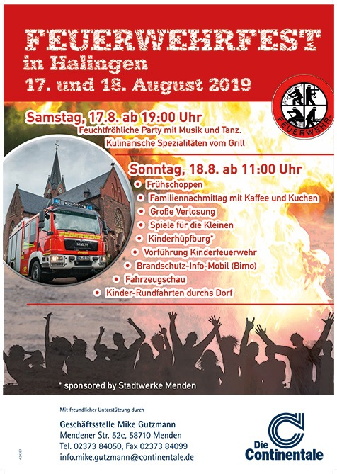 FW Menden: Feuerwehrfest in Halingen - Straßensperrung am Sonntag