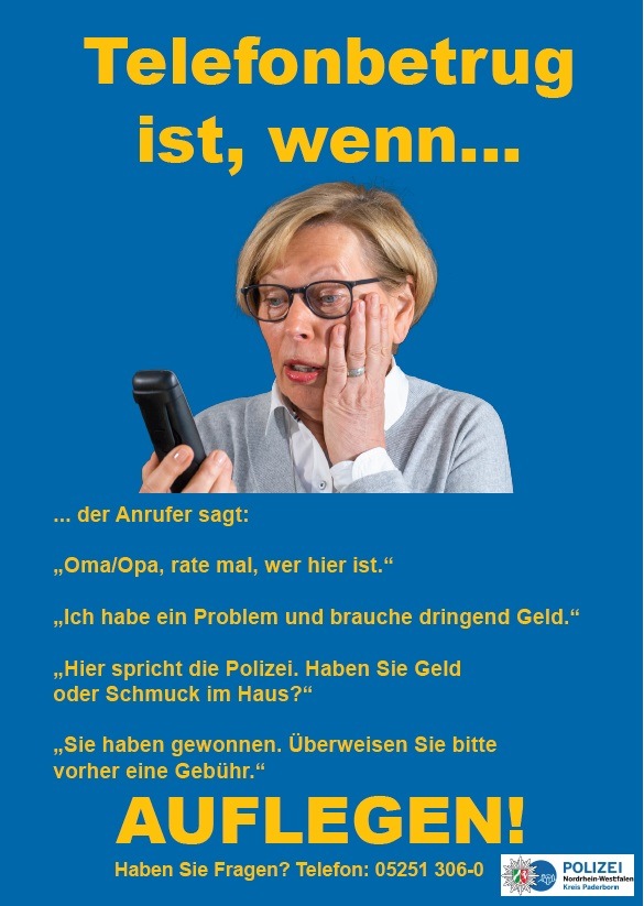 POL-PB: Geschockt am Telefon! - Betrugsmasche "falscher Polizist"