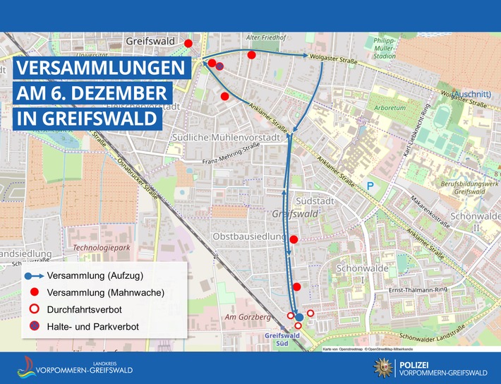 POL-ANK: Gemeinsame Pressemitteilung des Landkreises Vorpommern-Greifswald und der Polizeiinspektion Anklam anlässlich mehrerer Versammlungen am 06. Dezember 2021 in Greifswald