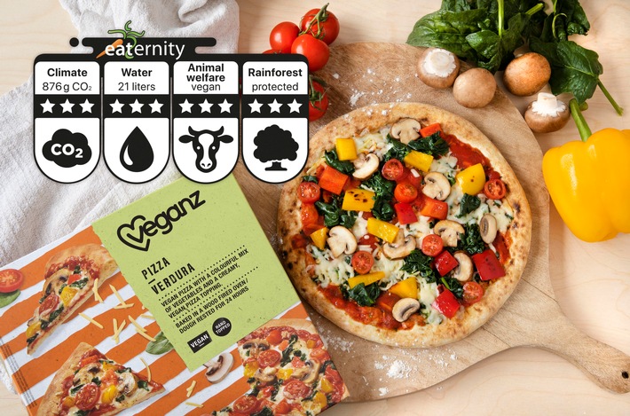 Veganz Kundenliebling kommt nach Australien: die weltweit erste Pizza mit Nachhaltigkeits-Score!