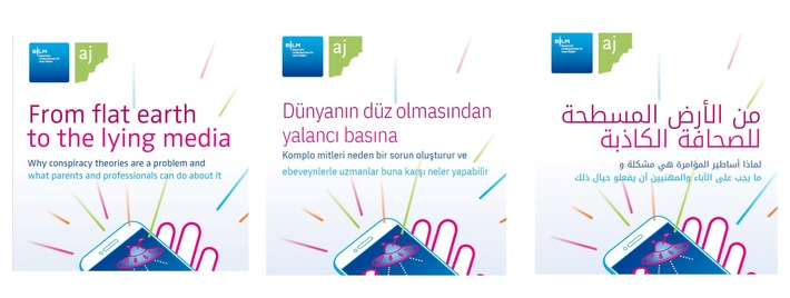 Verschwörungsmythen auf Englisch, Türkisch und Arabisch gegensteuern / Zum Safer Internet Day: Ratgeber von BLM und aj jetzt in drei Fremdsprachen kostenfrei verfügbar