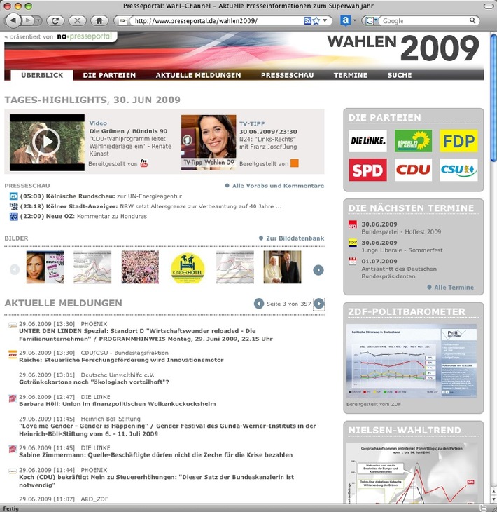 Informationsportal www.wahljahr09.de fest etabliert - Angebot der dpa-Tochter news aktuell stellt für Parteien und andere politische Organisationen hohe Reichweite im Internet her