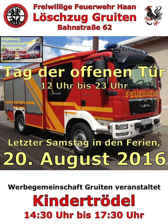 FW-HAAN: Riesige Feuerwehrfahrzeug-Hüpfburg beim Tag der offenen Tür