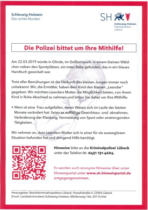 POL-HL: Polizeidirektion Lübeck    /

Fund einer Säuglingsleiche - Folgemeldung 3