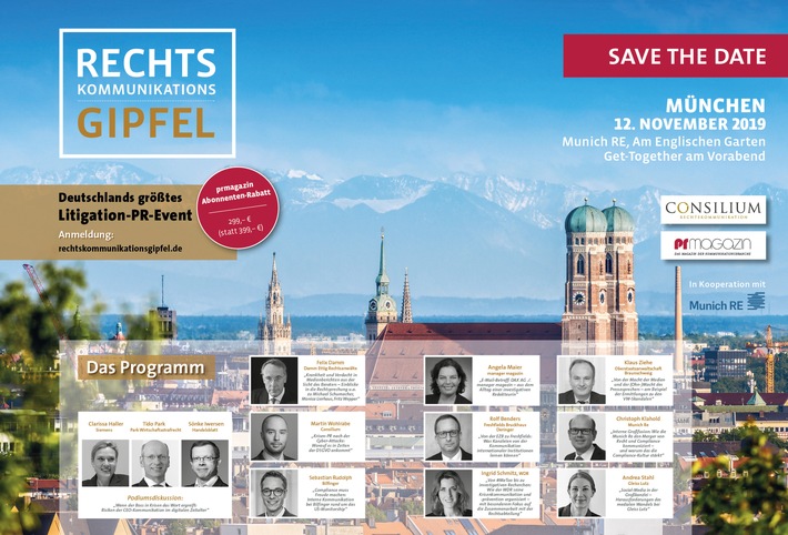 Rechtskommunikationsgipfel 2019 am 12. November in München / Programm und Anmeldung