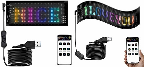 Botschaften lebendig machen: Luminea Programmierbare LED-Anzeigetafel, flexibel, App, USB, mit 1.280 LEDs, 35x10 cm oder mit 512 LEDs, 17x7xcm