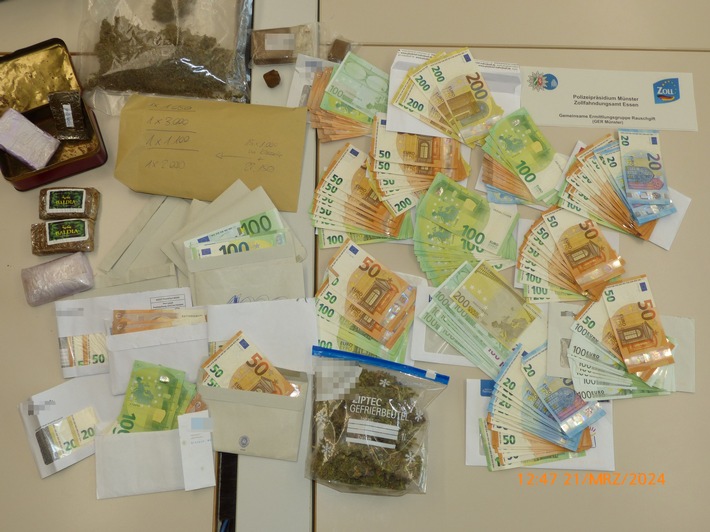 ZOLL-E: Nächster Zugriff der Gemeinsamen Ermittlungsgruppe Rauschgift in Münster - 33.000 Euro Bargeld und ein Kilogramm Cannabis beschlagnahmt
