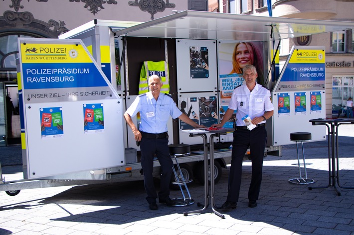 PP Ravensburg: Marktstand-Aktion 2023 des Polizeipräsidiums Ravensburg in den Landkreisen Ravensburg, Sigmaringen und dem Bodenseekreis