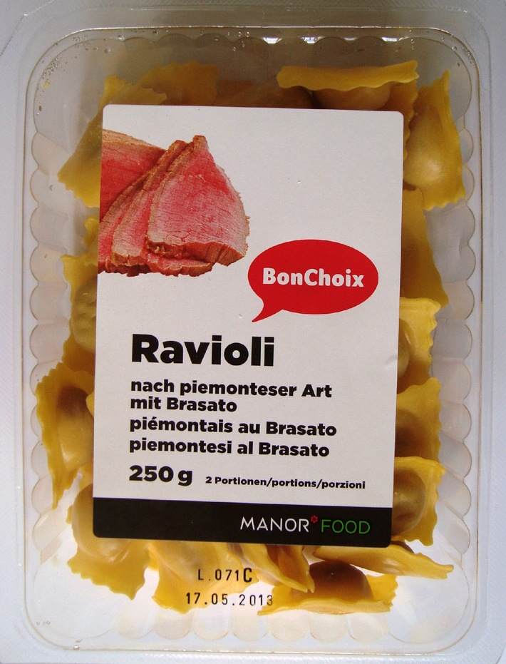 Manor nimmt «Ravioli nach piemonteser Art mit Brasato» der Marke BonChoix aus dem Verkauf (BILD)