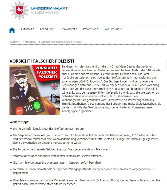 POL-GÖ: (15/2019) Osterode: Zehn Anrufe "Falscher Polizeibeamter" im Laufe des Vormittags, Polizei rät zu besonderer Vorsicht!