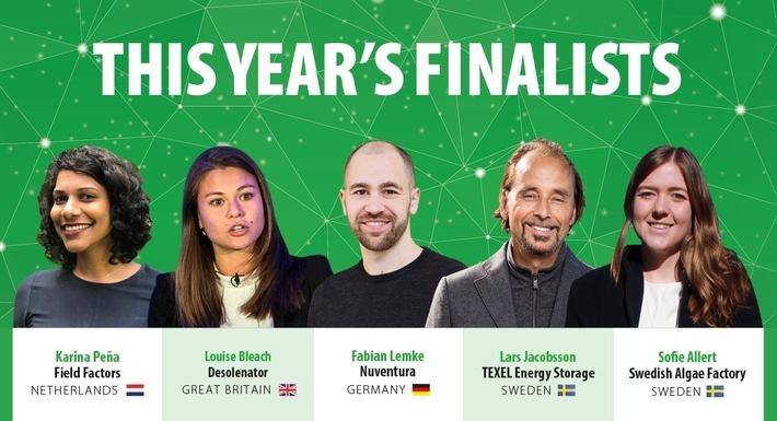 Die Top 5 Startups der Postcode Lotteries Green Challenge. Weiterer Text über ots und www.presseportal.de/nr/41583 / Die Verwendung dieses Bildes ist für redaktionelle Zwecke honorarfrei. Veröffentlichung bitte unter Quellenangabe: "obs/Postcode Lotterien"