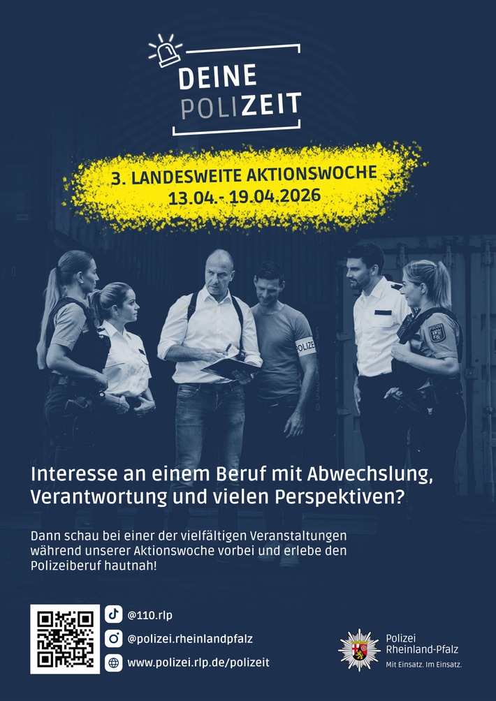 POL-PPTR: 3. landesweite Aktionswoche "Deine PoliZEIT" - den Polizeiberuf live erleben!