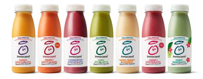 Jetzt neu: innocent überarbeitet 250ml Smoothie Range - neues Design, neue Rezepte, aus verantwortungsvollem Anbau