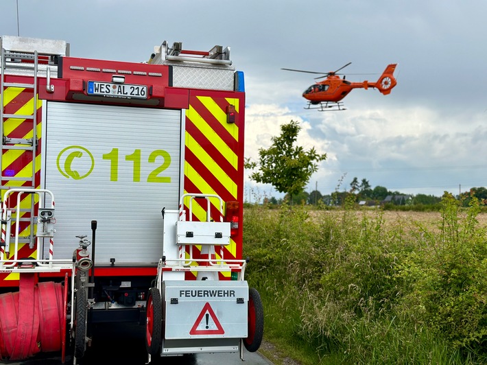 FW Alpen: Zwei Einsätze für die Feuerwehr Alpen - Rettungshubschrauber im Einsatz