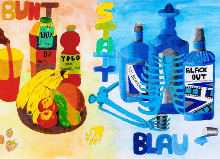 Kunst gegen Komasaufen: Schülerin aus Marktredwitz gewinnt Kategorie &quot;jüngere Künstler&quot; bei DAK-Plakatwettbewerb &quot;bunt statt blau&quot;