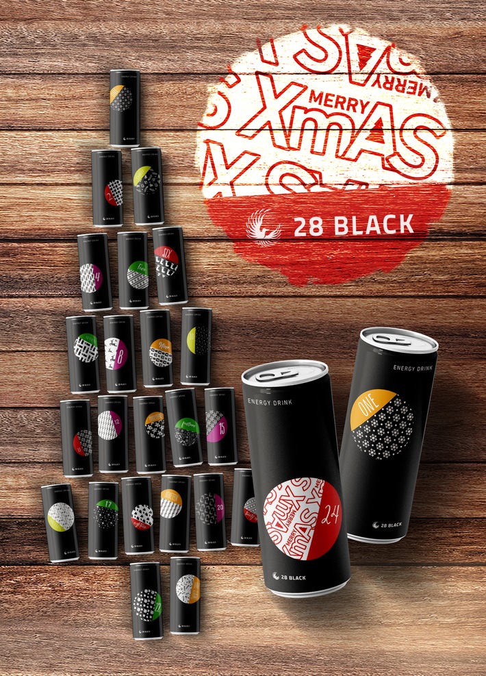 Weihnachts-Countdown mit 28 BLACK / Limitierter Adventskalender mit Kultcharakter von Energy Drink 28 BLACK (FOTO)