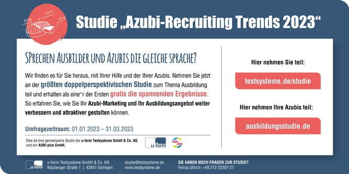 Azubi-Recruiting Trends 2023 / Deutschlands größte doppelperspektivische Studie zur dualen Ausbildung ist wieder am Start